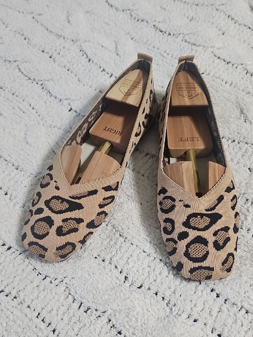Leopard Knit Ballet Flats in Beige and Black - Women’s Slip-On Loafers